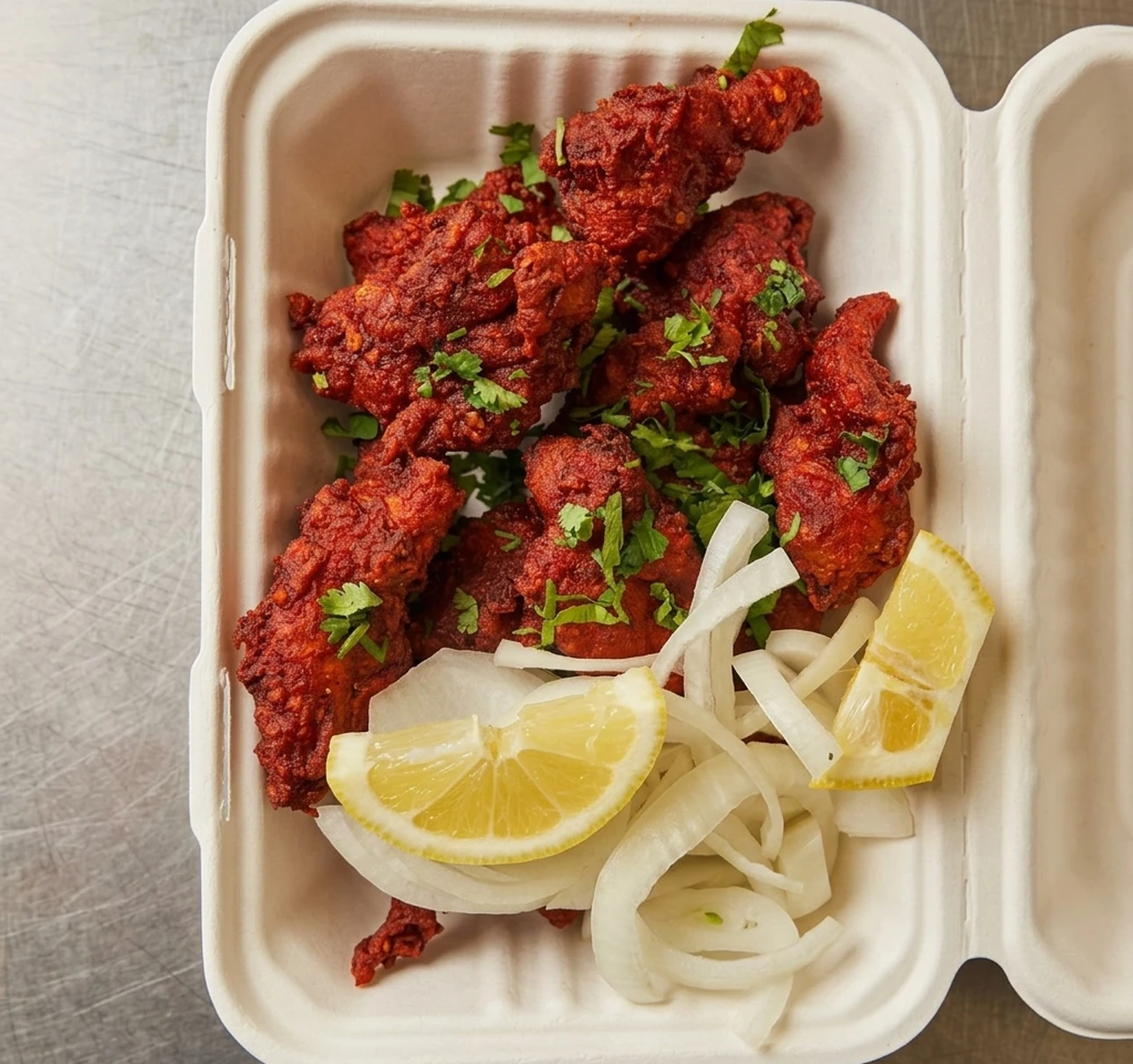 Chicken pakoda and Indian snacks at Calzone Corner Calgary NE